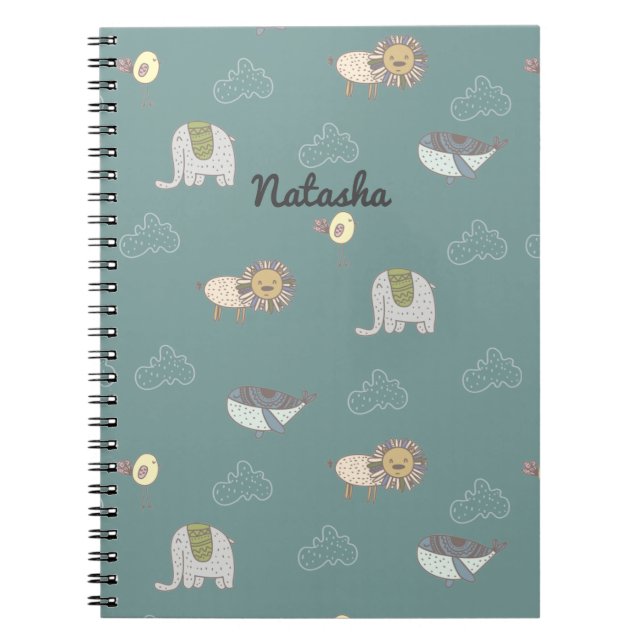 Customisable Cute Scandinavian Animals Pattern Notebook (Front)