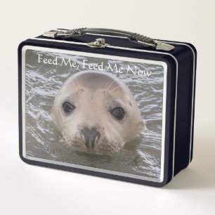 Customisable Cute Seal 'Feed Me' Lunch Box