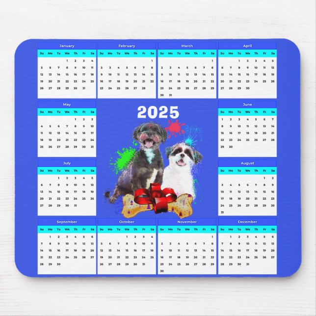 Customisable Cute Shih Tzu Dog Calendar   Mouse Mat (Front)