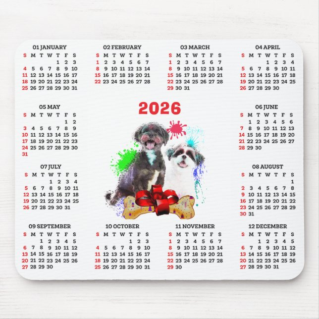 Customisable Cute Shih Tzu Dog Calendar   Mouse Mat (Front)