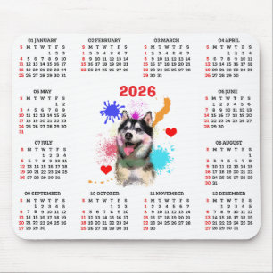 Customisable Cute Siberian Husky Dog Calendar Mouse Mat