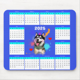 Customisable Cute Siberian Husky Dog Calendar Mouse Mat