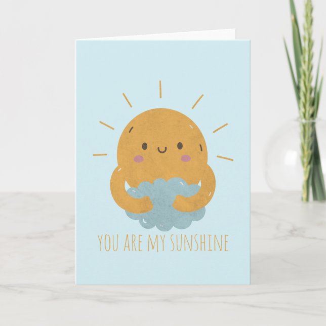 Customisable Cute Sun Hugging the Cloud Note Card (Front)