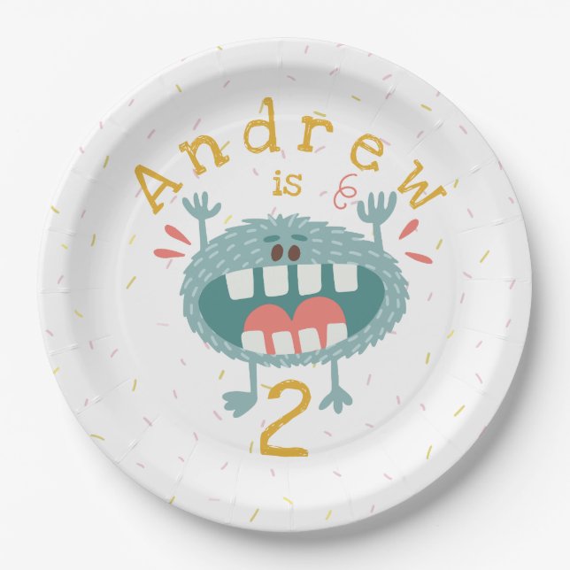 Customisable Cute Teal Monster Paper Plate (Front)