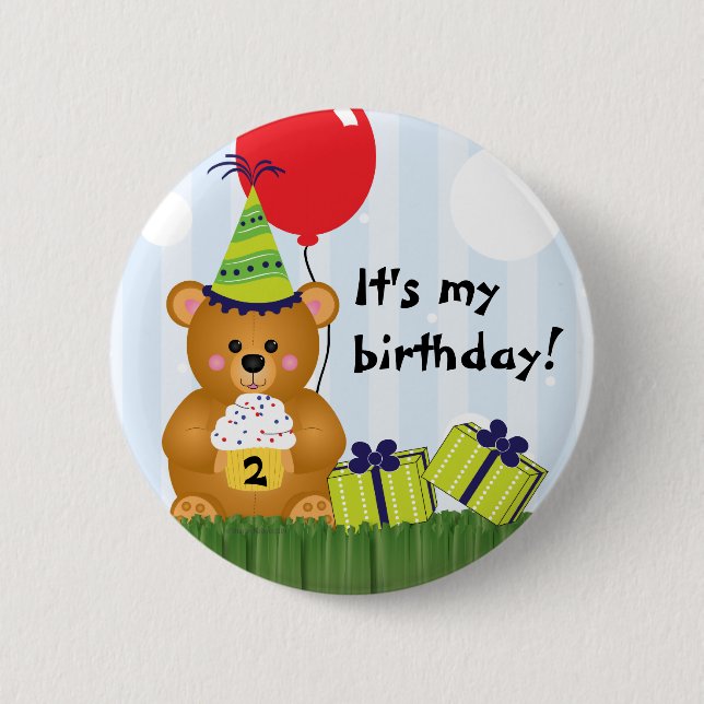 Customisable Cute Teddy Bear Birthday Pin (Front)
