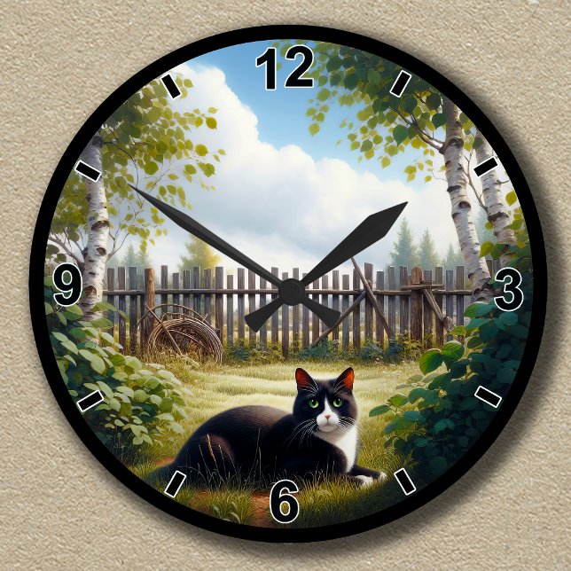 Customisable Cute Tuxedo Cat Relaxing Round Clock (Creator Uploaded)