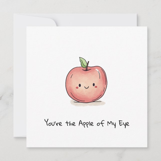 Customisable Cute Watercolor Chibi Apple Holiday Card (Front)