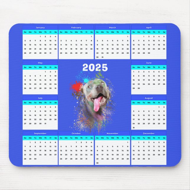 Customisable Cute Weimaraner Dog Calendar  Mouse Mat (Front)