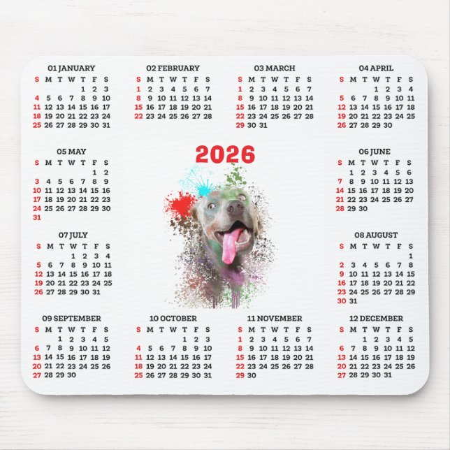 Customisable Cute Weimaraner Dog Calendar  Mouse Mat (Front)