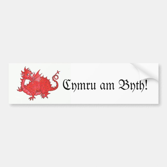 Customisable Cute Welsh Red Dragon Bumper Sticker (Front)