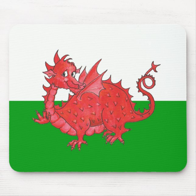 Customisable Cute Welsh Red Dragon Mousepad (Front)