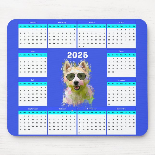 Customisable Cute Westie Dog Calendar  Mouse Mat (Front)
