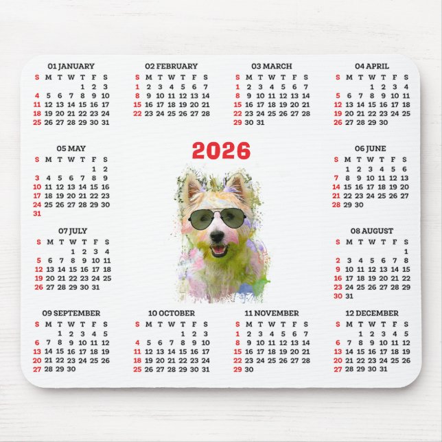 Customisable Cute Westie Dog Calendar  Mouse Mat (Front)