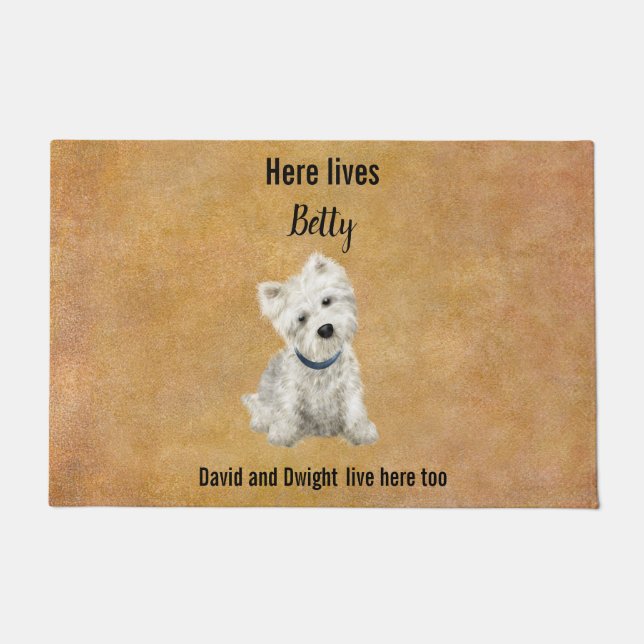 Customisable cute Westie Door Mat (Front)