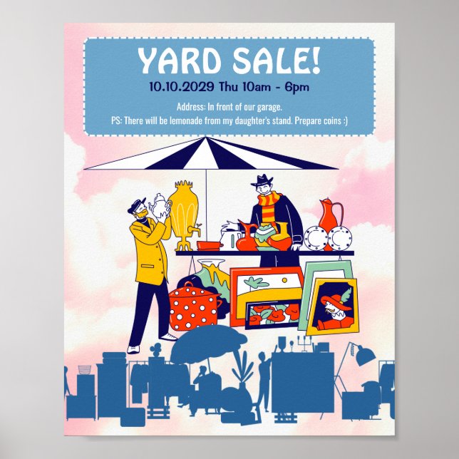 Customisable cute yard sale, garage sale invite fl poster (Front)