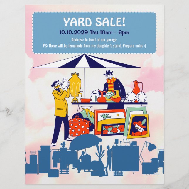 Customisable cute yard sale, garage sale invite flyer (Front)
