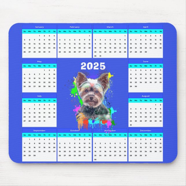 Customisable Cute Yorkie Dog Calendar  Mouse Mat (Front)