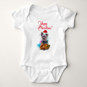 Customisable Cute Yorkie Dog Yappy Christmas Baby Bodysuit