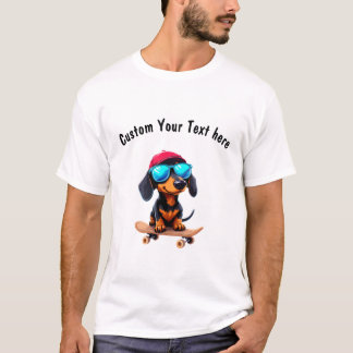 Customisable Dachshund Dog Rides a Skateboard T-Shirt