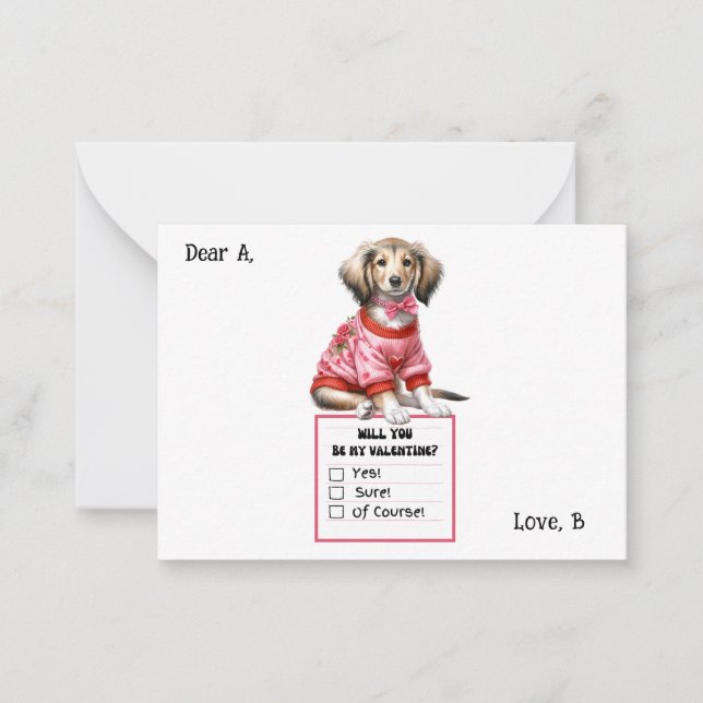 Customisable Dachshund Valentine Note  Card (Front)