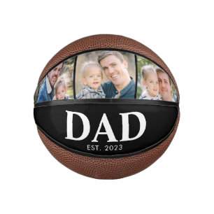 Customisable Dad Established 3 Photo Fathers Day Mini Basketball