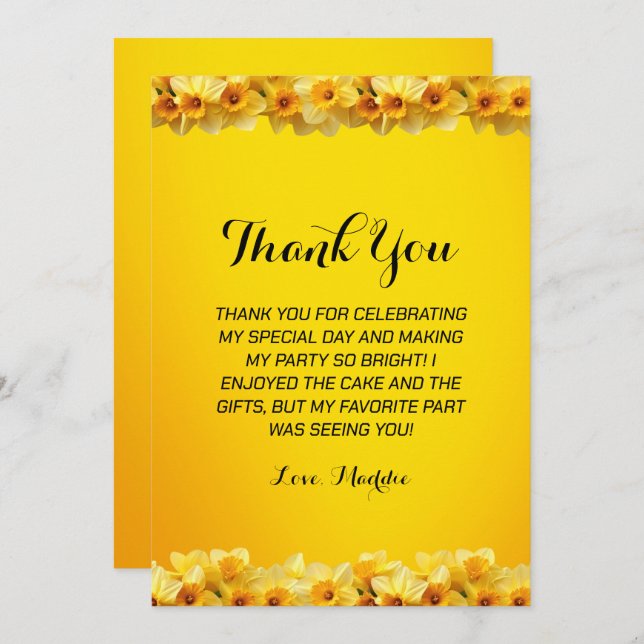Customisable Daffodil March Birth Flower Birthday Thank You Card (Front/Back)