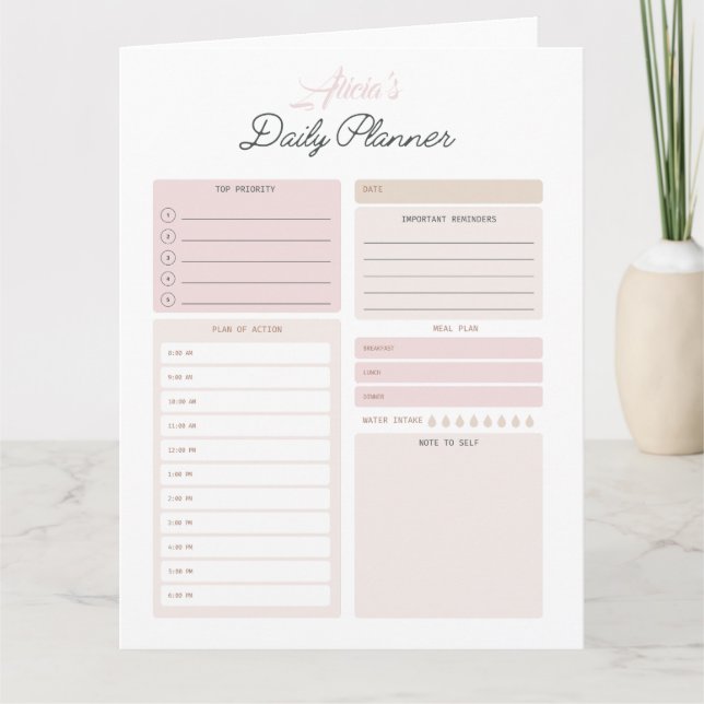 Customisable Daily Planner Download  Card (Front)