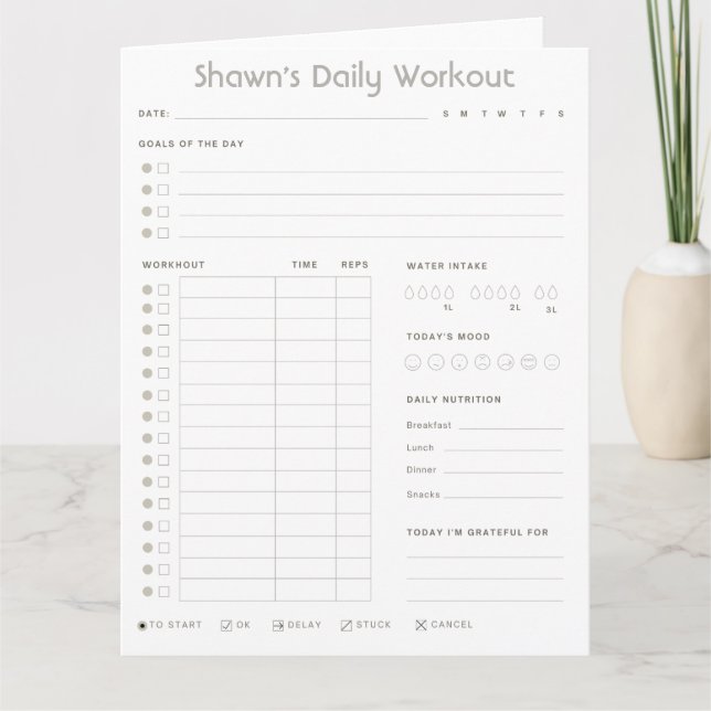 Customisable Daily Workout Planner Download  Card (Front)