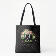 Customisable Daisies Wreath Monogram Elegant Black