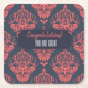 Customisable Damask Event Square Paper Coaster