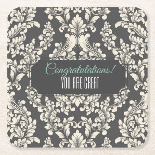 Customisable Damask Event Square Paper Coaster