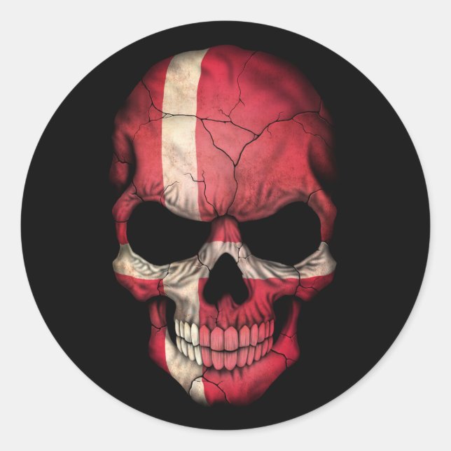 Customisable Danish Flag Skull Classic Round Sticker (Front)