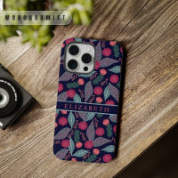 Customisable Dark Blue Green Floral Pink Flowers