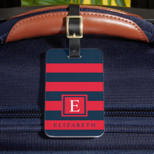 Customisable Dark Navy Blue Red Colour Block Luggage Tag