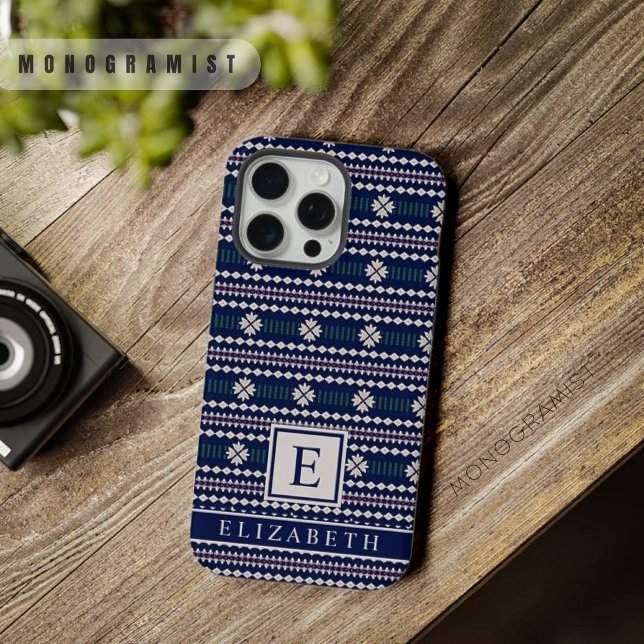 Customisable Dark Navy Blue White Grey Aztec iPhone Case (Customizable Dark Navy Blue White Grey Aztec iPhone Case)