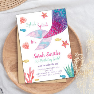 Customisable Dark Pink Mermaid Tail Birthday Invitation