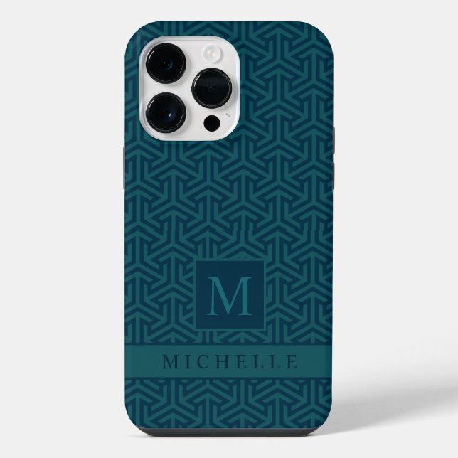 Customisable Dark Teal Blue Green Geometric  iPhone Case (Back)