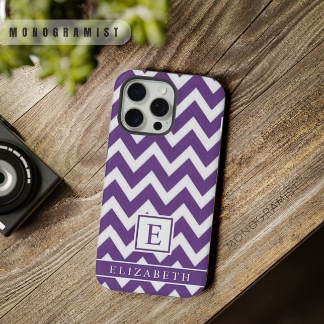 Customisable Dark Violet Purple White Chevron  iPhone Case (Customizable Dark Violet Purple White Chevron iPhone Case)