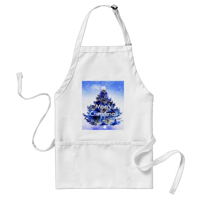 Customisable decorated blue christmas tree standard apron (Front)
