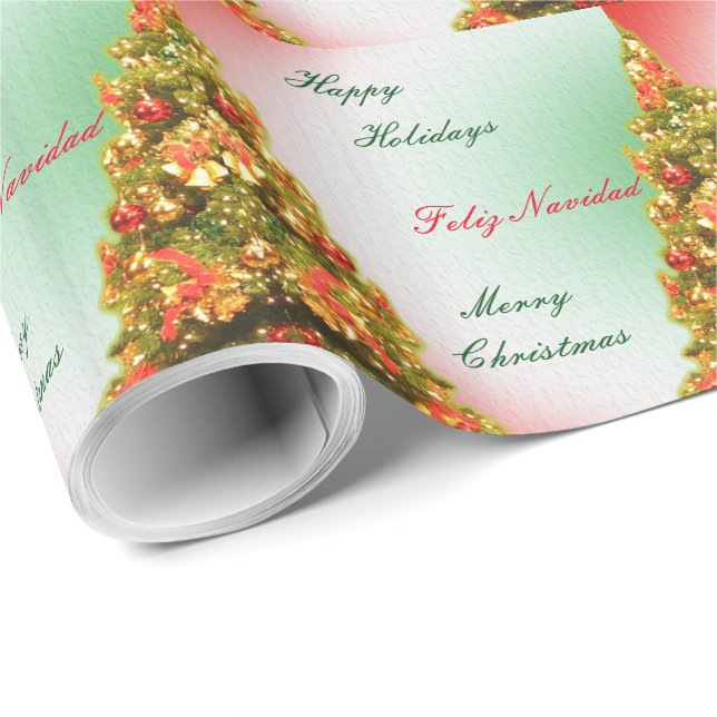 Customisable decorated christmas tree with text wrapping paper (Roll Corner)