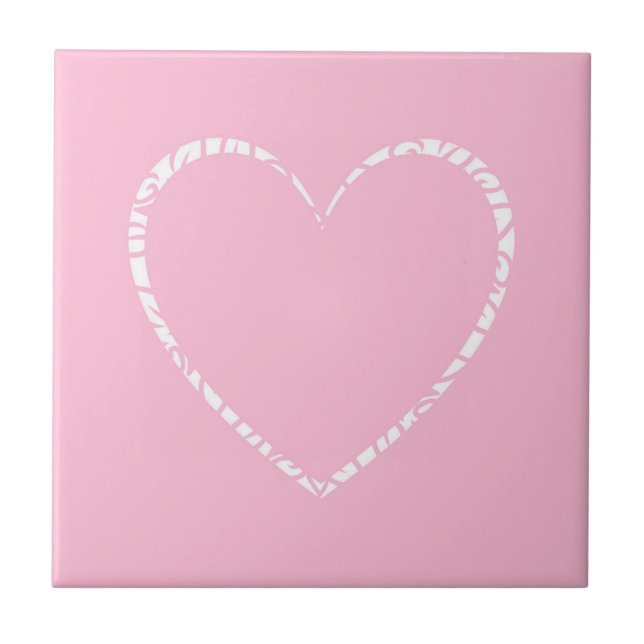 Customisable Decorated Pink Heart Ceramic Tile (Front)