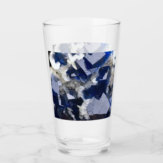 Customisable Deep Blue Fluorite & Calcite Crystal  Glass (Front)