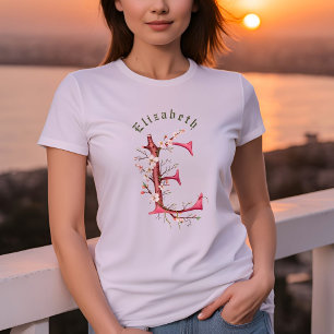 Customisable Delicate Cherry Blossom Monogram "E" T-Shirt