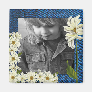 Customisable Denim and Daisies Photo Magnet