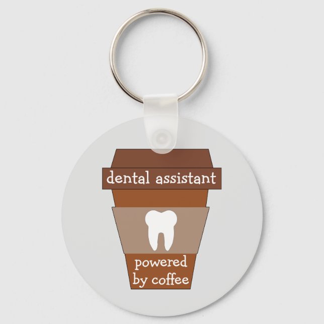 Customisable Dental Assistant Powered By Coffee Key Ring (Front)
