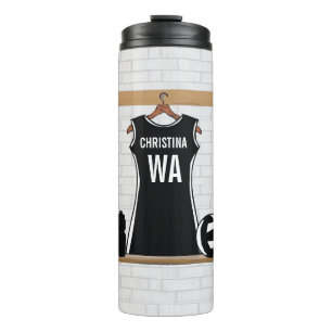 Customisable design netball black and white thermal tumbler
