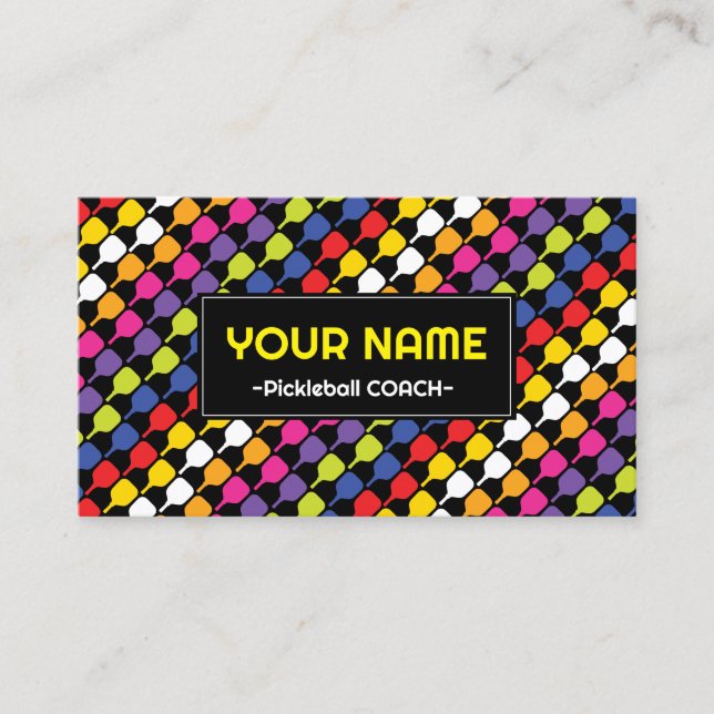 Customisable💚❤️💛💙 diagonal pickleball paddles business card (Front)