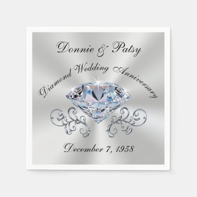 Customisable Diamond Anniversary Cocktail Napkins (Front)