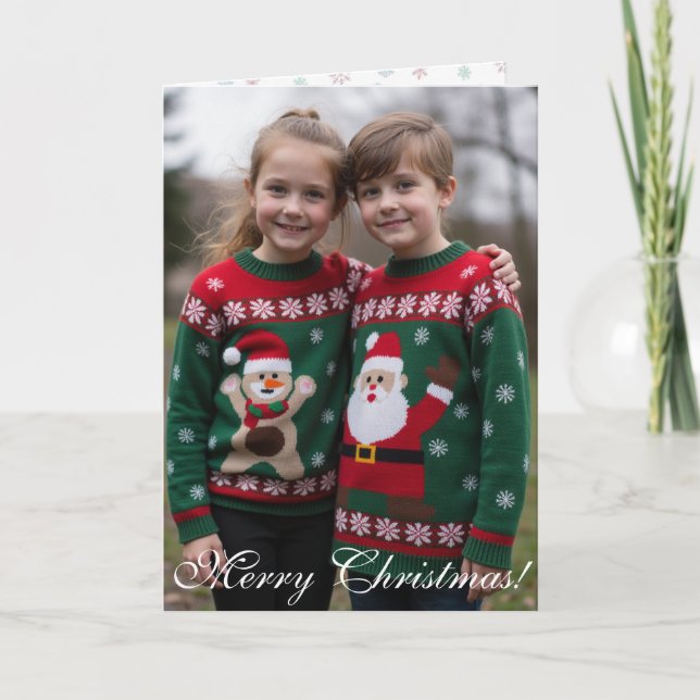 Customisable Digital Photo Centrepiece Folded Xmas Card (Front)