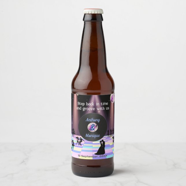 Customisable Disco Wedding Beer Bottle Label (Front)